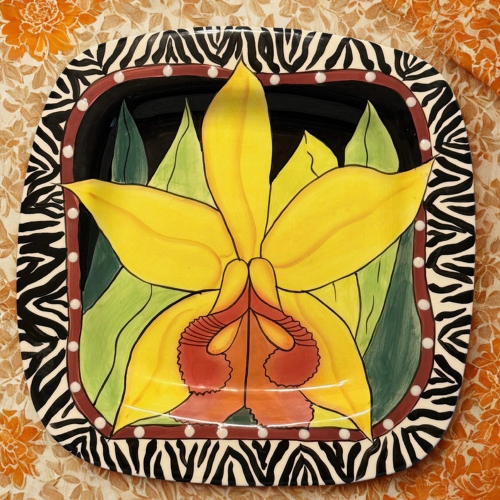 Signed- Lynda Corneille Character Collectibles 2004 Orchid Square Hanging Plate